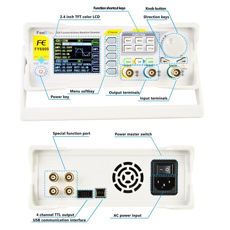 FY6900 20/30/50/60/80/100MHz DDS Function Signal Generator Dual-CH Arbitrary Waveform Generator Source Frequency Counter
