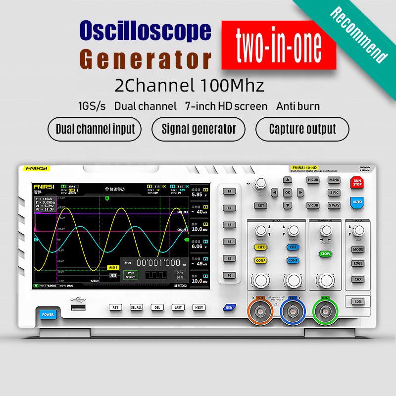 Fnirsi-1014d Digital Oscilloscope 2 Channels 100MHz Bandwidth 1GSa/s Real Time Sample Rate Signal Generator Digital Oscilloscope
