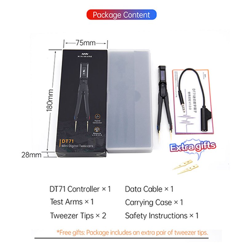 DT71 Mini Digital Tweezers Smart SMD Tester Portable LCR Meter Diode Resistor Capacitor Checker 10KHz Signal Generator Auto Scan