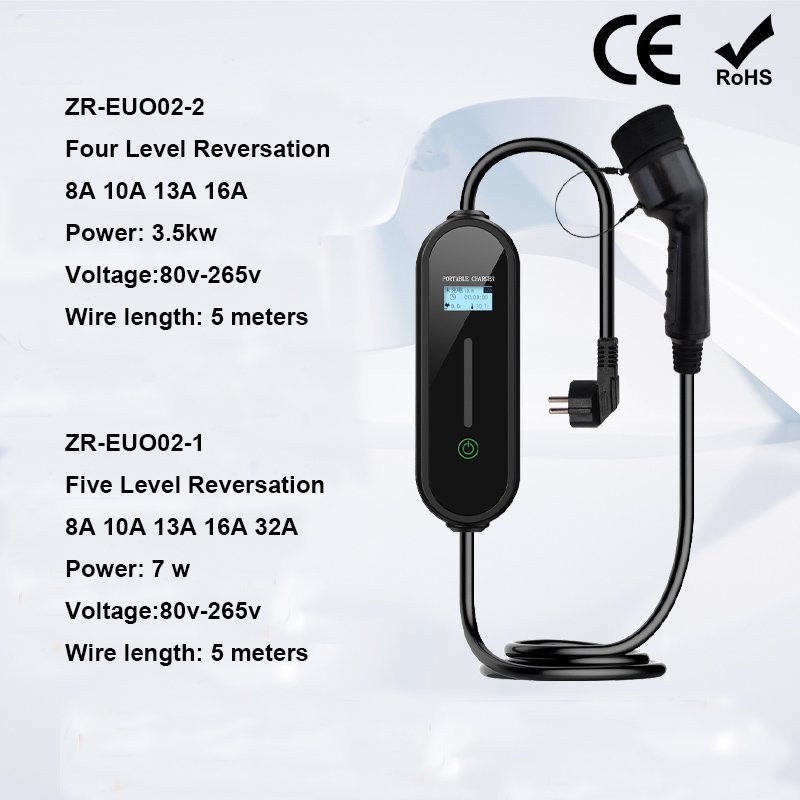 ZR-EUO02-2 Type 2 electric car Charging AC230V 16A 3.5KW with 5m cable line home portable new energy vehicle charging