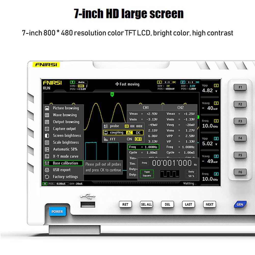 FNIRSI 1014D Portable Digital Oscilloscope 2 In 1 Dual Channel Input Signal Generator Desktop Oscilloscope 1GSa/s Sampling Rate