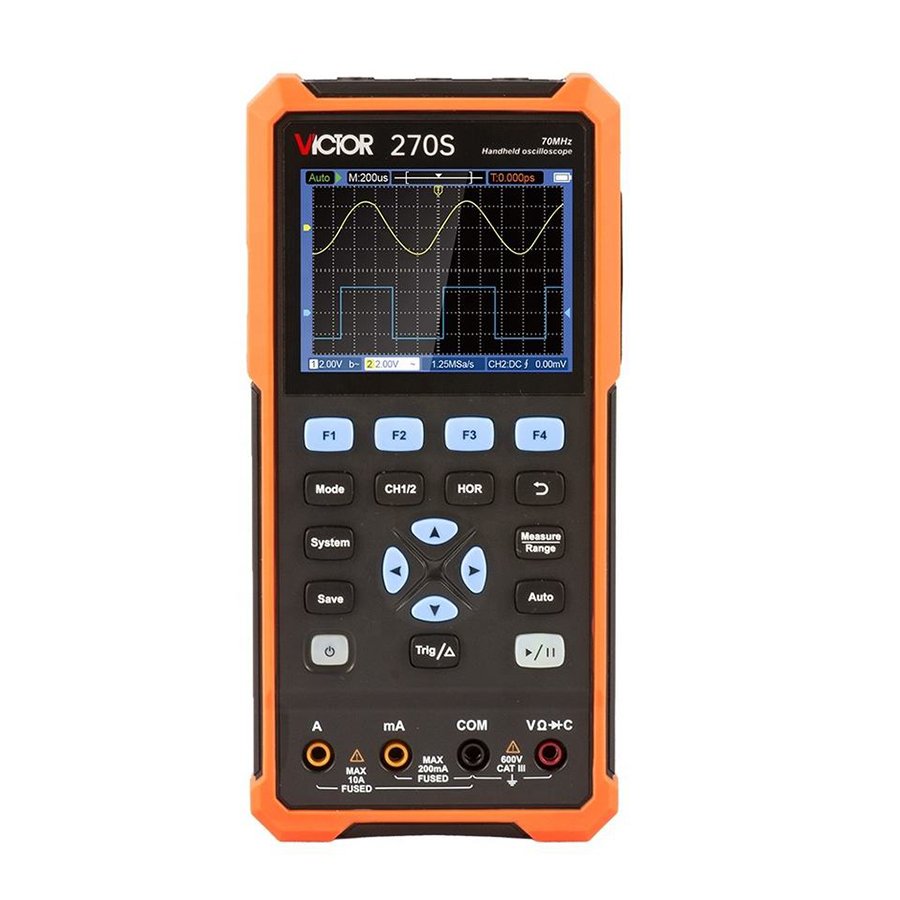 VICTOR 270S Handheld Oscilloscope And Multimeter And Signal Generator 3 In 1Function 70MHz Dual Channel 4 1/2 Display 250M Sa/s