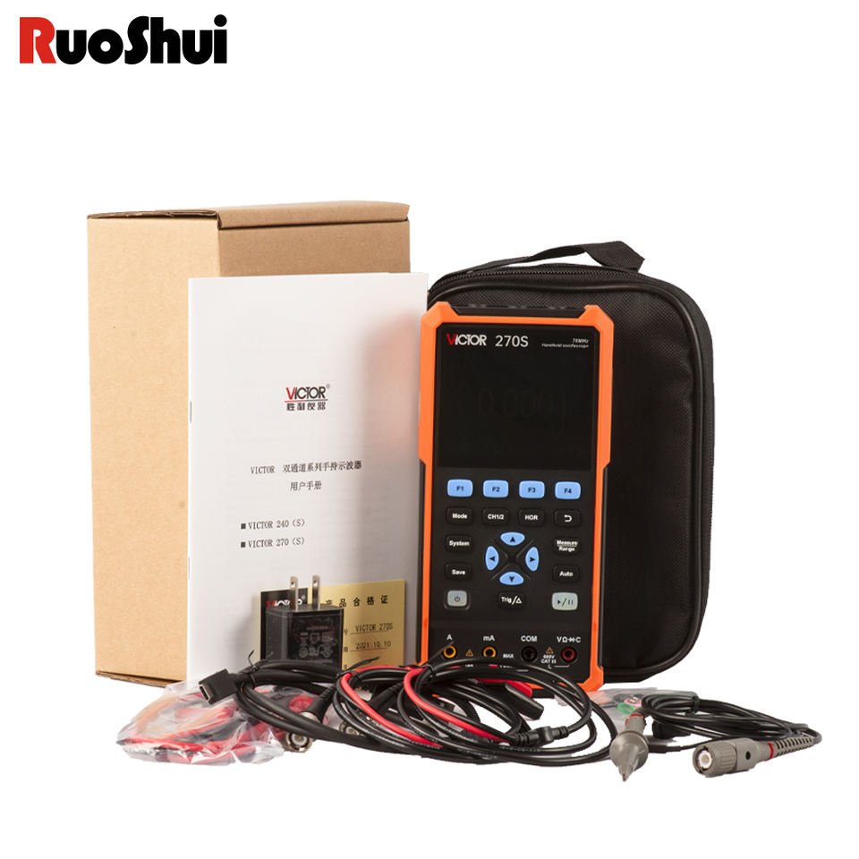 VICTOR 270S Handheld Oscilloscope And Multimeter And Signal Generator 3 In 1Function 70MHz Dual Channel 4 1/2 Display 250M Sa/s