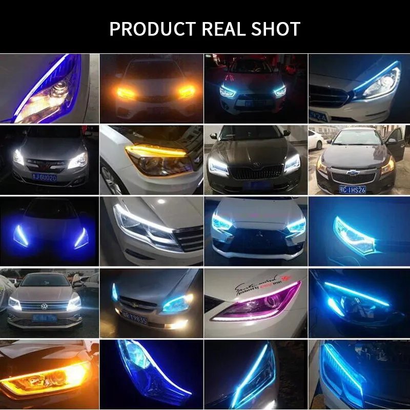 Led Drl 12v 30cm 45cm 60cm Car Daytime Running Light Flexible Waterproof Strip Auto Headlights Turn Signal Brake Flow Lights