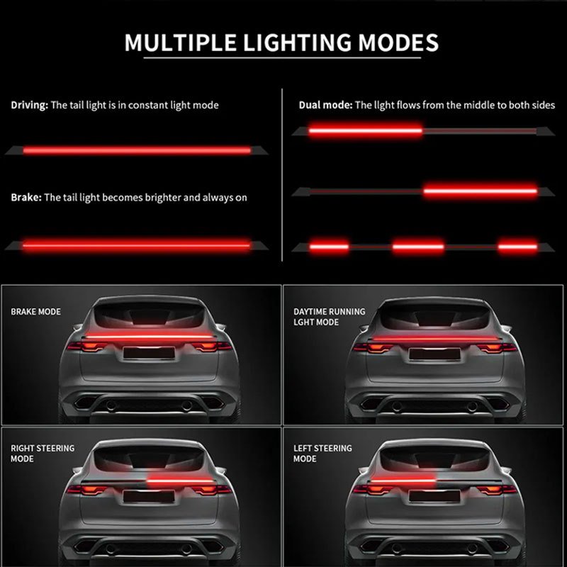 Car Exterior Decorative Tail Light DRL Turn Signal Brake Reverse Strip Light Bar Rear Tail Lights for Cars Trucks Vehicle