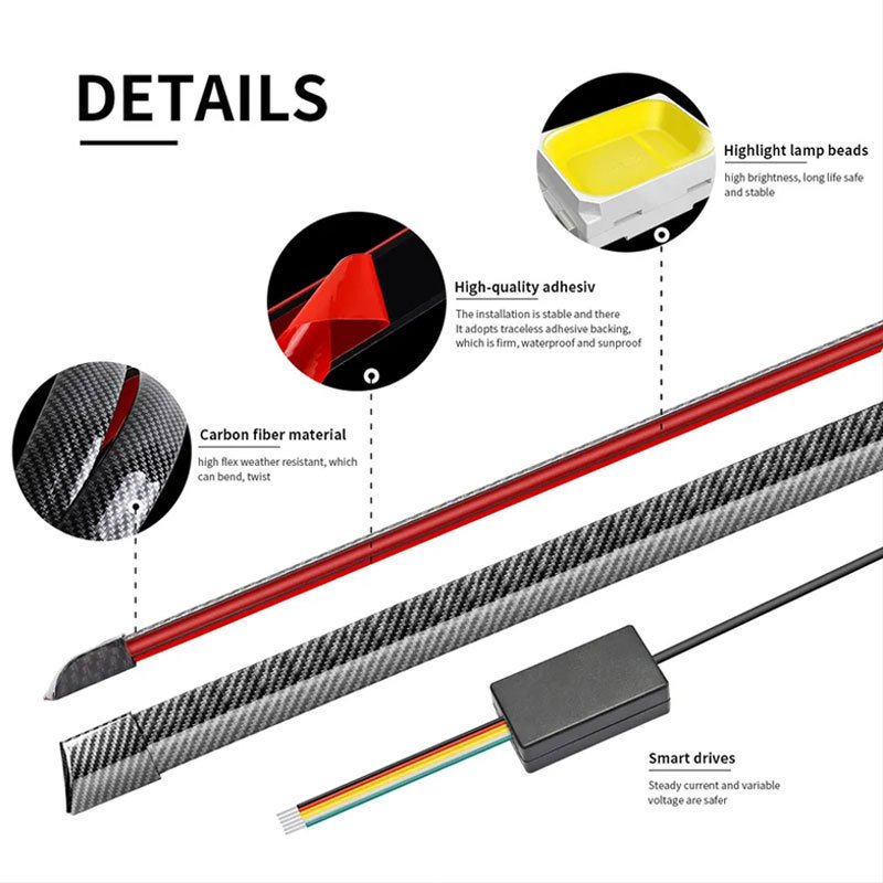 Car Exterior Decorative Tail Light DRL Turn Signal Brake Reverse Strip Light Bar Rear Tail Lights for Cars Trucks Vehicle