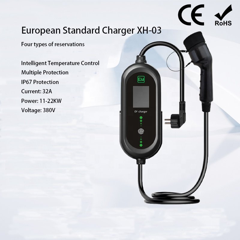 Portable ZR-EUO01-2 EV Charger AC230V 32A 7KW with 2.4-inch display European standard Scheduled Charging AC car charger