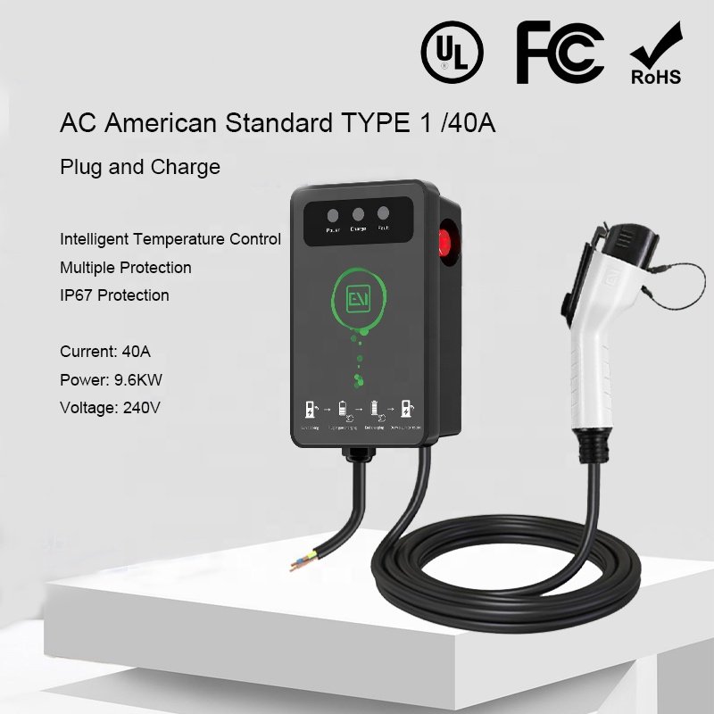 High quality ZR-USO04-2 AC240V 40A 9.6KW cable 5m length charging more stable wall-mounted AC charging pile