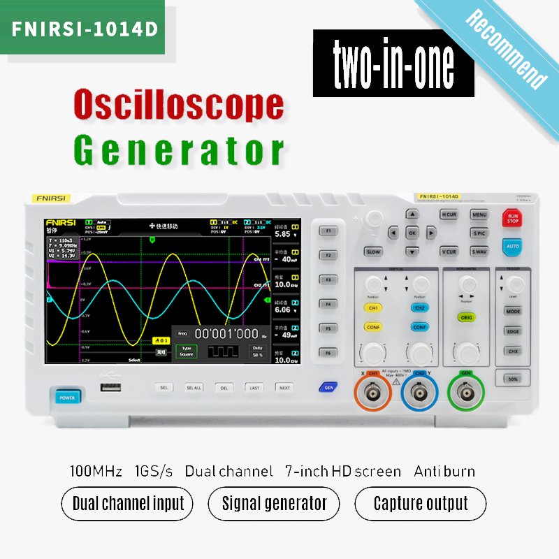 FNIRSI-1014D 100MHz Digital Oscilloscope 2 In 1 Dual Channel Input Signal Generator 100MHz* 2 Ana-log 1GSa/s Sampling Rate