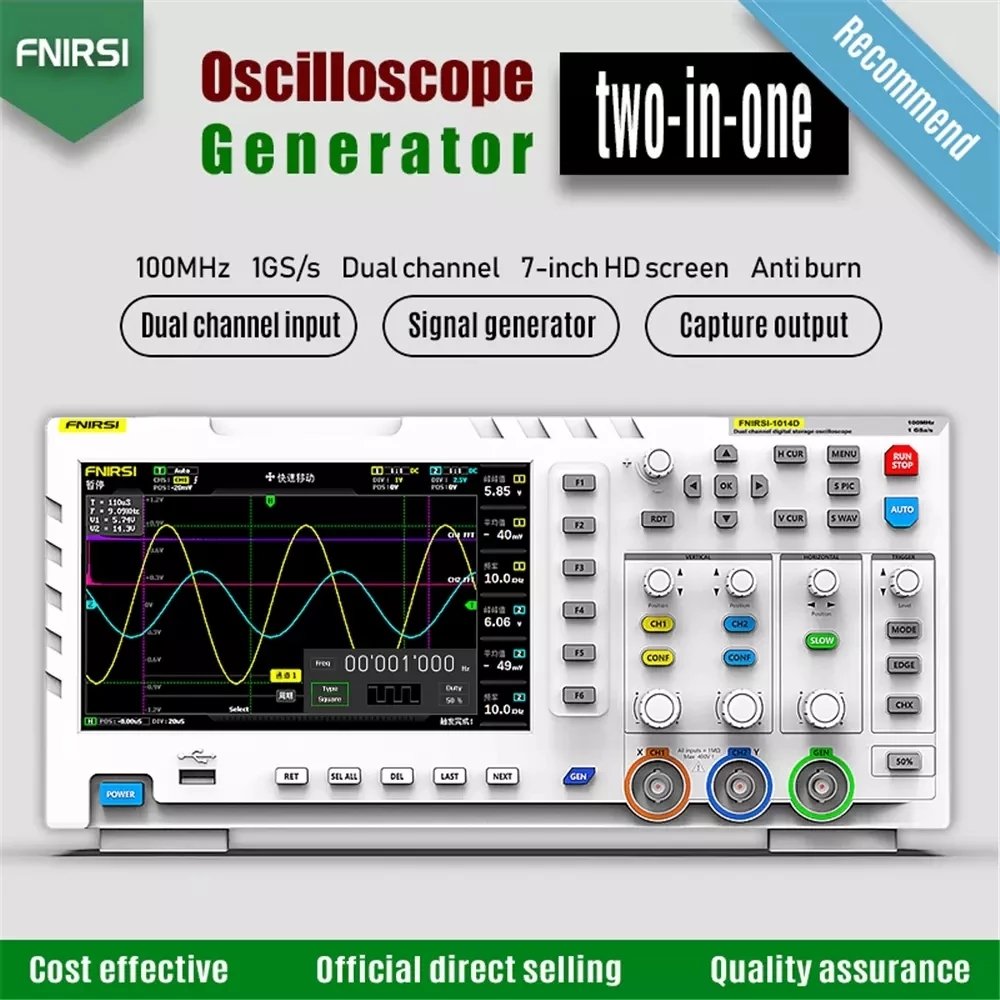 FNIRSI 1014D Digital Oscilloscope Dual Channel Input Signal Generator Osiloscopio Digital 1GSa/s Sampling Rate 1GB Storage