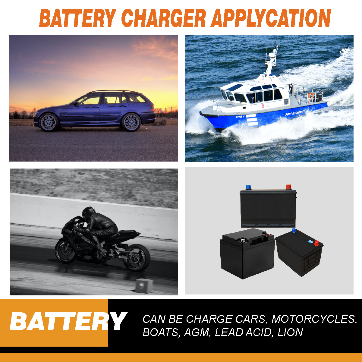 AC- DC 12V 10A Battery Charger, three bank output for lithium, AGM, LION, EFB batteries