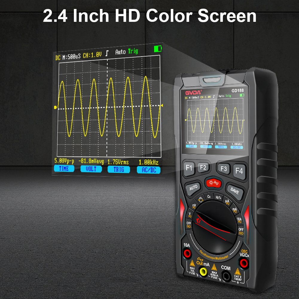 GVDA Portable 3 in 1 Digital Oscilloscope12MZ Bandwidth 6000 Counts Multimeter and Signal Generator