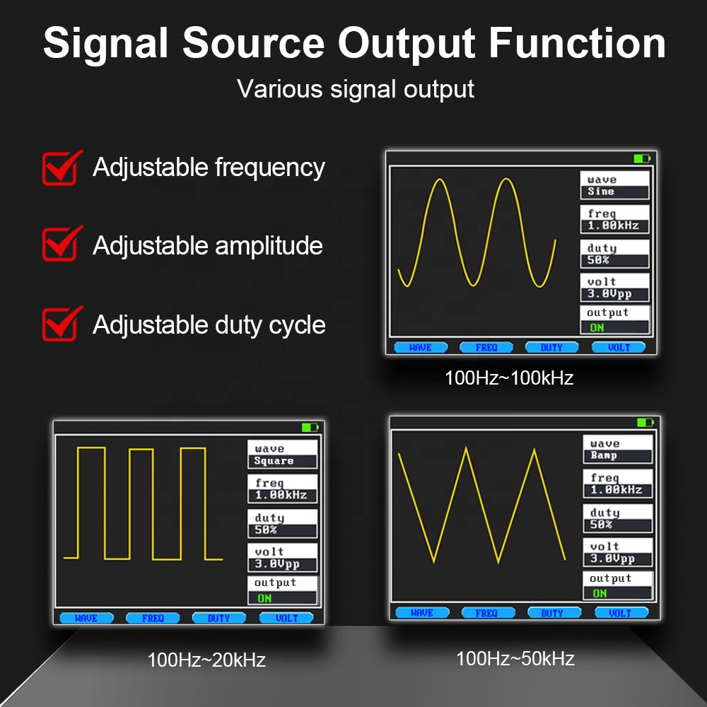 GVDA Portable 3 in 1 Digital Oscilloscope12MZ Bandwidth 6000 Counts Multimeter and Signal Generator