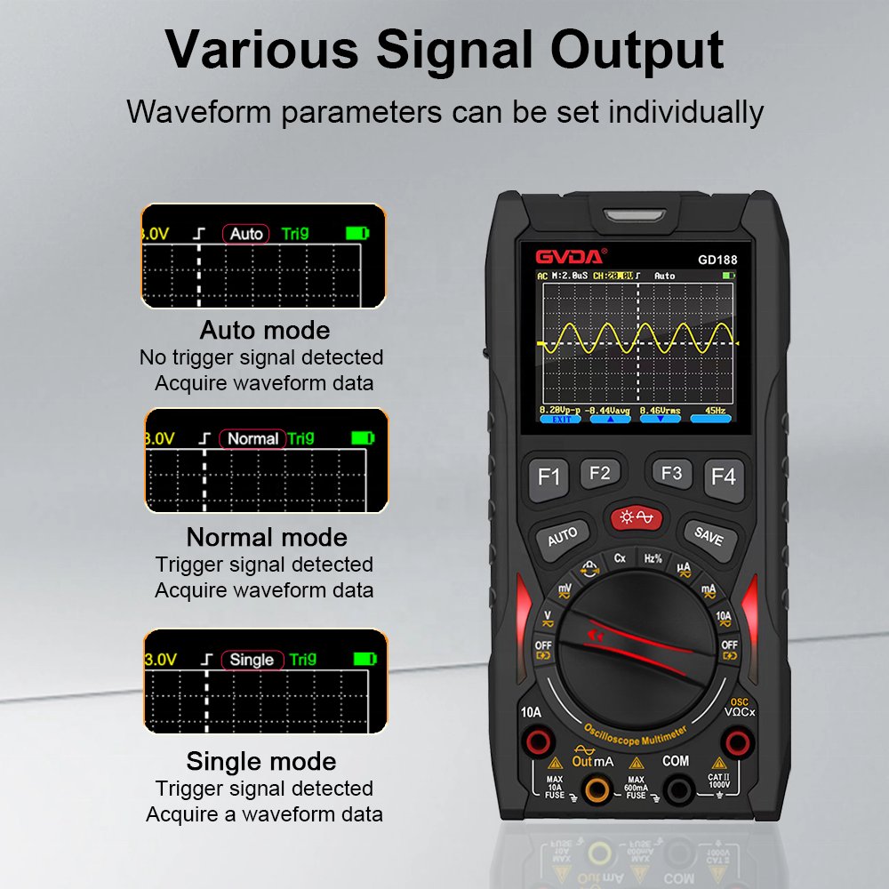 GVDA Portable 3 in 1 Digital Oscilloscope12MZ Bandwidth 6000 Counts Multimeter and Signal Generator