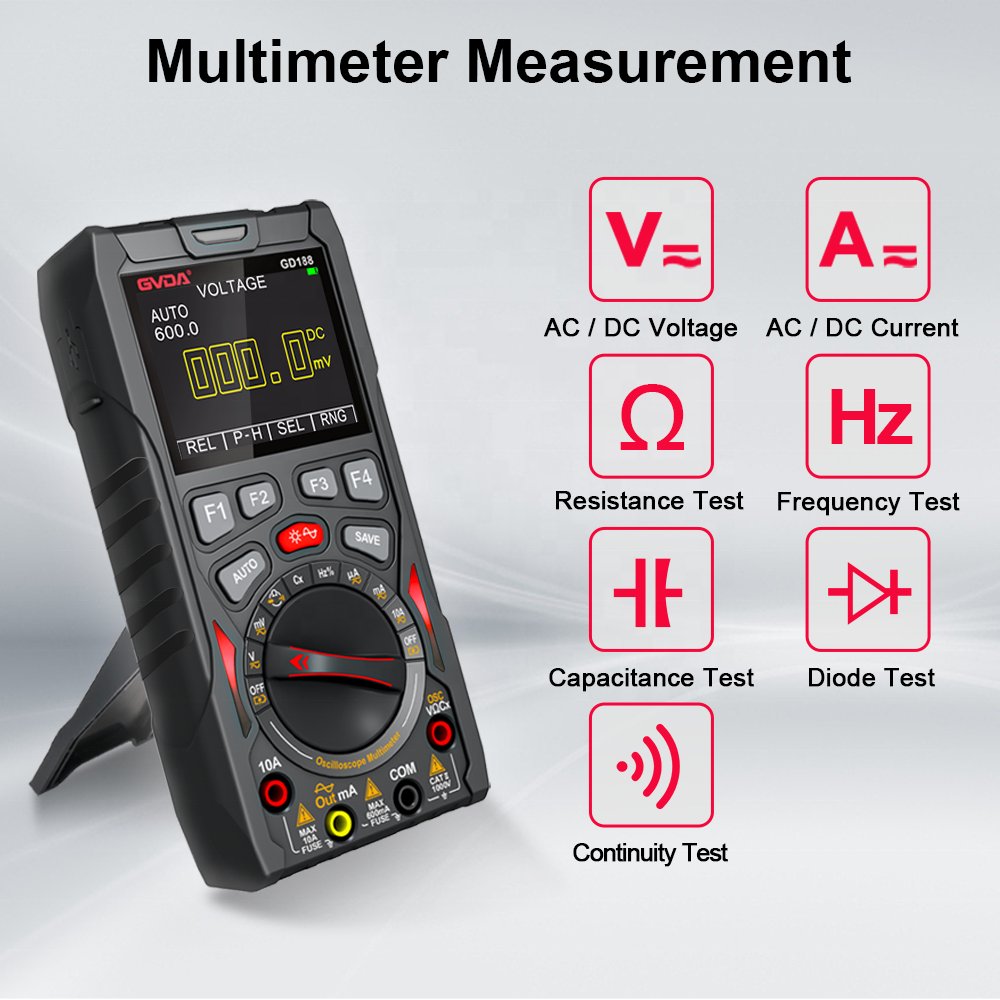 GVDA Portable 3 in 1 Digital Oscilloscope12MZ Bandwidth 6000 Counts Multimeter and Signal Generator
