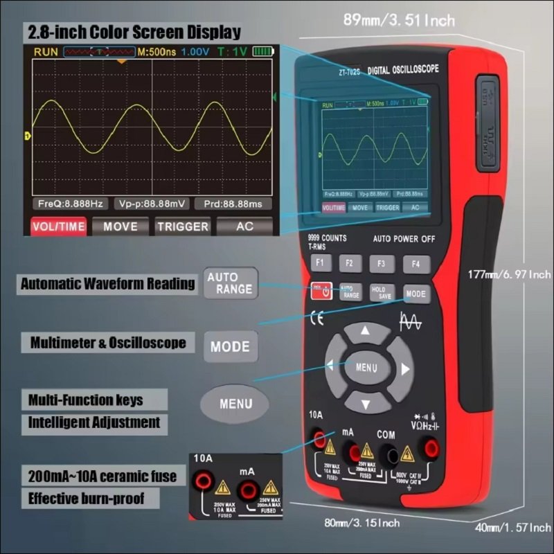 ZOYI ZT702S ZT703S Digital Auto True RMS 10MHZ Data Storage 2 in 1 Oscilloscope Multimeter with signal generator