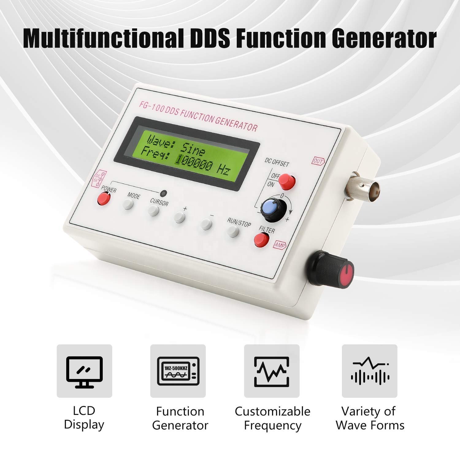 DDS Functional Signal Generator DDS Function Low Frequency Signal Generator Sine/Triangle/Square/Sawtooth Waveform 1HZ-500KHZ