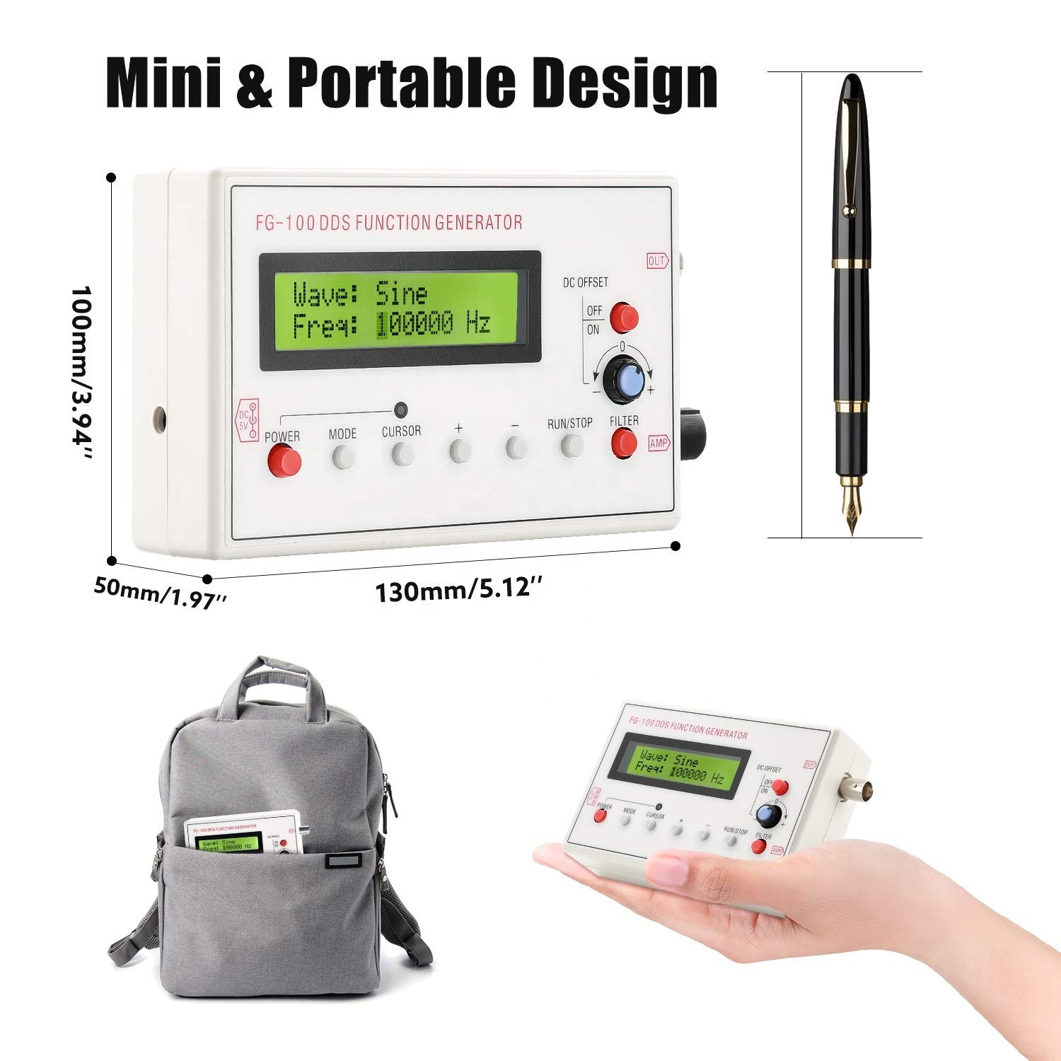 DDS Functional Signal Generator DDS Function Low Frequency Signal Generator Sine/Triangle/Square/Sawtooth Waveform 1HZ-500KHZ