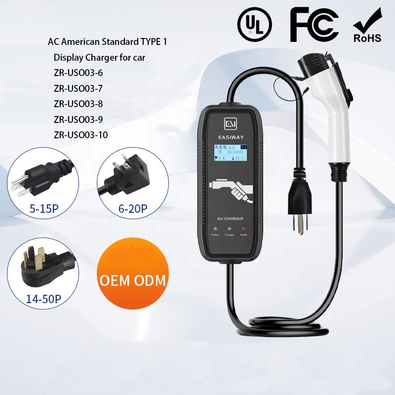 AC American standard type 1 ZR-USO03-6 plug and recharge with LED indicator light and 1.3-inch LCD display 16A 1.92KW