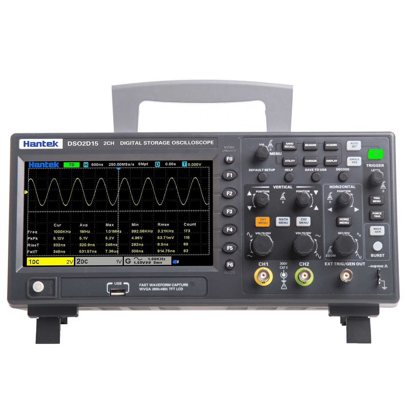 Hantek Dso2d10 Oscilloscope With 2 Channels 100% Original 150mhz High Resolution Up To 12bit