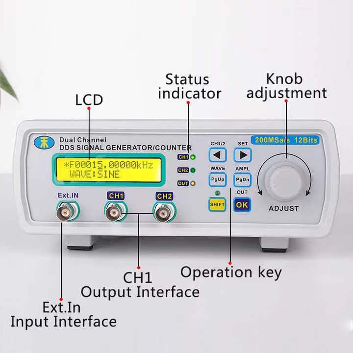 MHS-5200A 4 TTL 6MHz/12MHz/20MHz/25MHz 200MSa/s Digital Dual-channel DDS Signal Generator Arbitrary Waveform Frequency Meter
