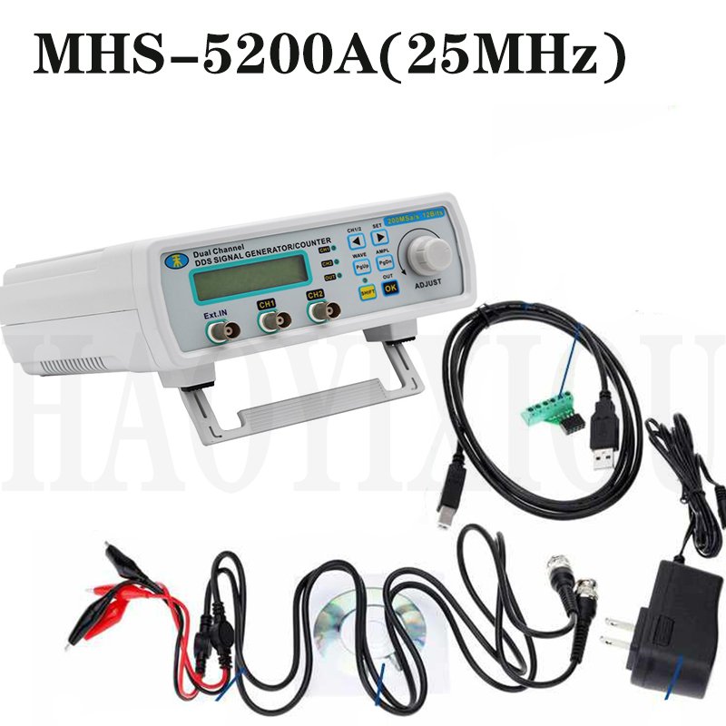 MHS-5200A 4 TTL 6MHz/12MHz/20MHz/25MHz 200MSa/s Digital Dual-channel DDS Signal Generator Arbitrary Waveform Frequency Meter