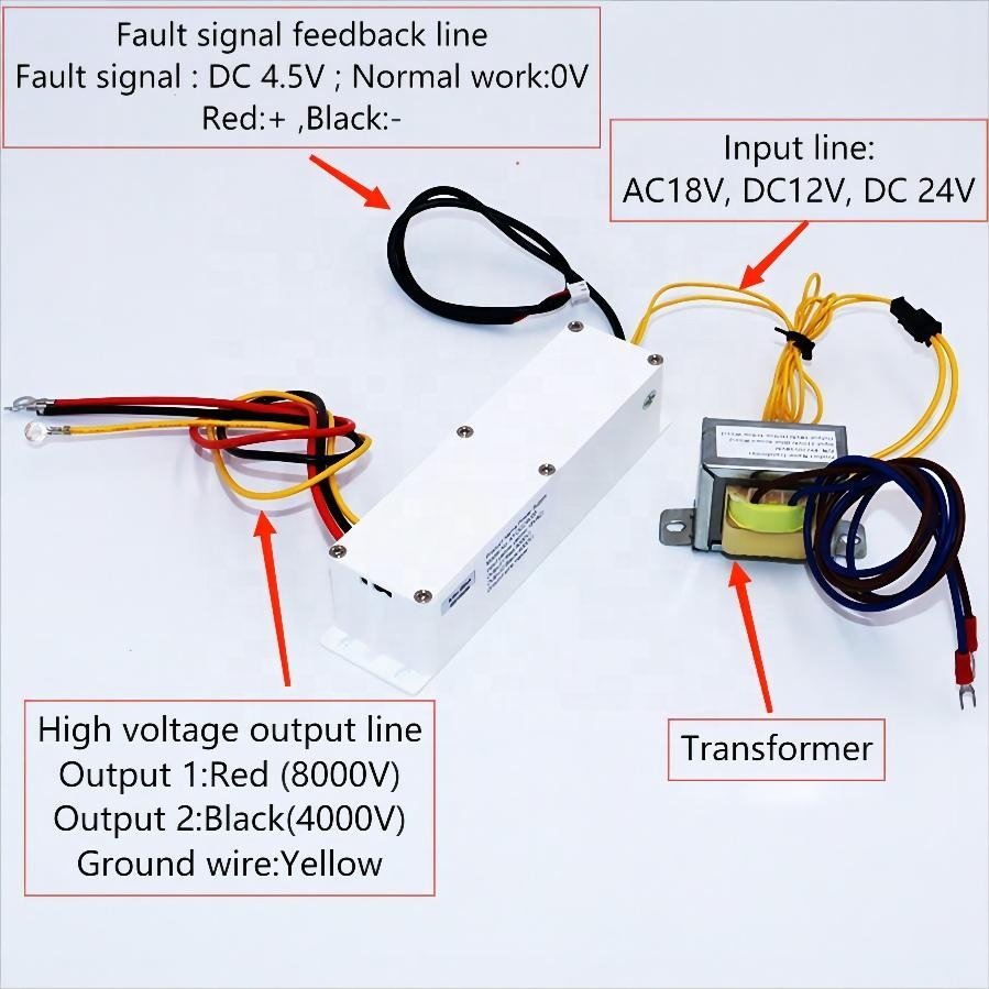 High voltage electrostatic generator DC12V AC18V Dual output 4&8KV for electrostatic air filter ionization cleaner HVAC Systems