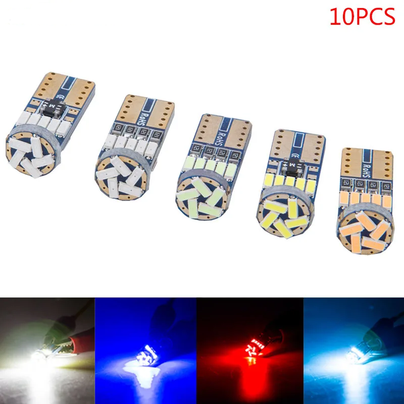 10pcs T10 LED T10 W5W LED Bulb 3014 SMD 168 194 Car Accessories Clearance Lights Reading lamp Auto 12V CANBUS Bright