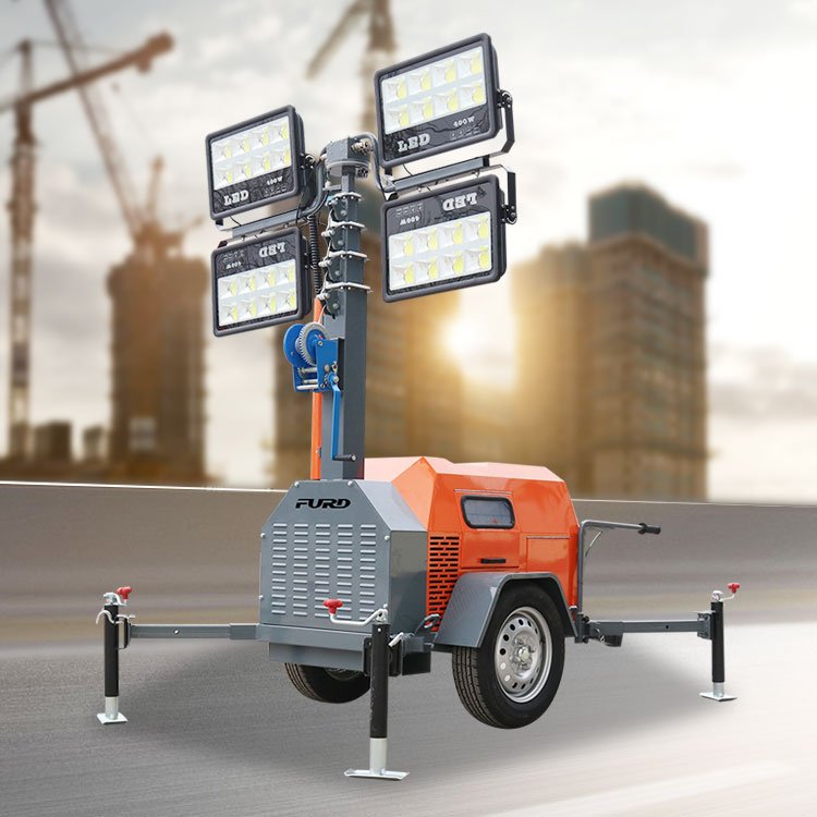 4* 1000w metal halide 5kw generator automatic mobile diesel trailer power led light tower portable for sale