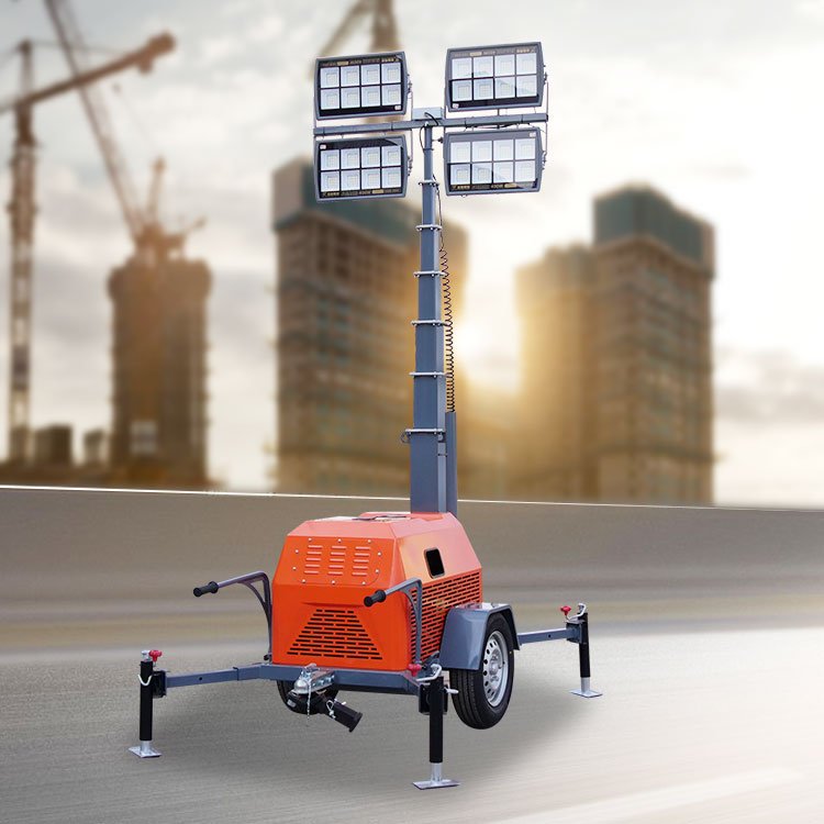 4* 1000w metal halide 5kw generator automatic mobile diesel trailer power led light tower portable for sale