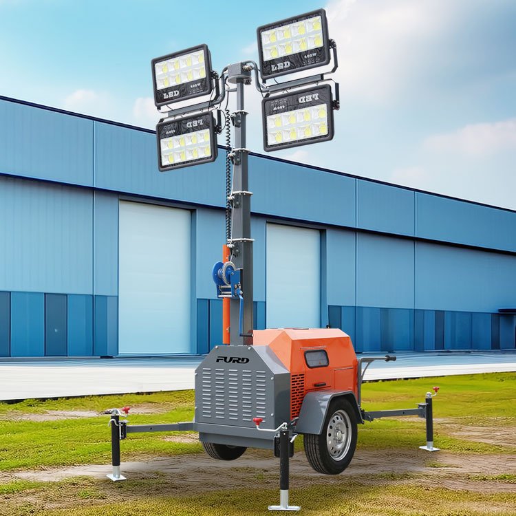 4* 1000w metal halide 5kw generator automatic mobile diesel trailer power led light tower portable for sale