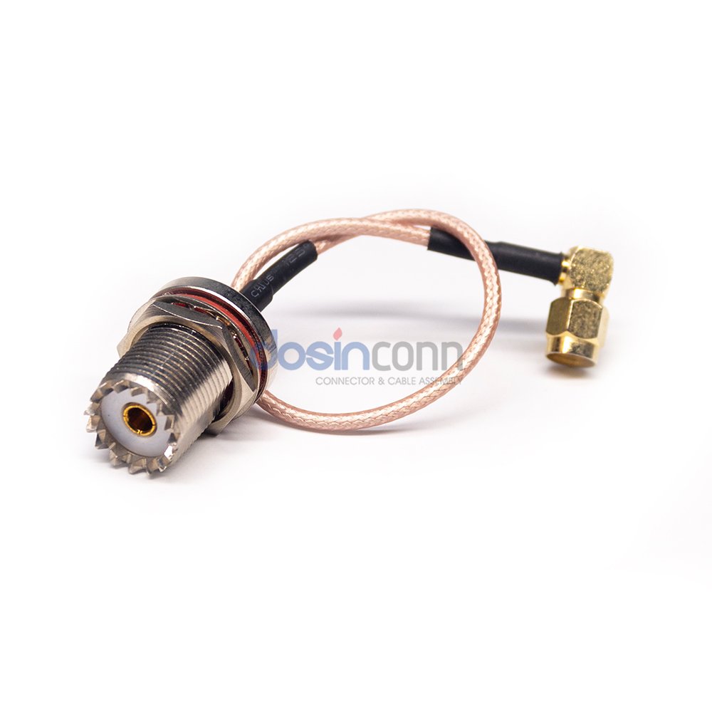 Waterproof UHF Female SO239 Bulkhead to SMA Male Right Angle with RG316 Cable Assembly