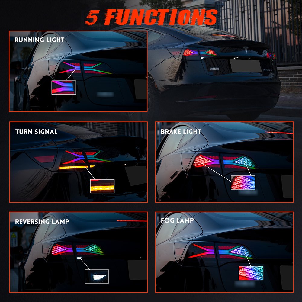 E-marked Approved Turn Signal Universal RGB Color Model Y Model 3 Tail Light Replacement for Telsa