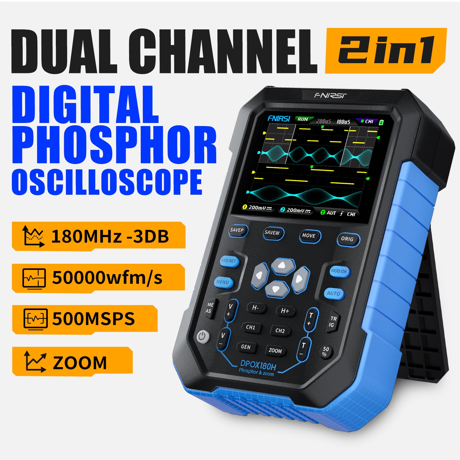 New FNIRSI DPOX180H Handheld Dual Channel Digital automotive Oscilloscope 180MHz-3DB 2 In 1 Function Signal Generator
