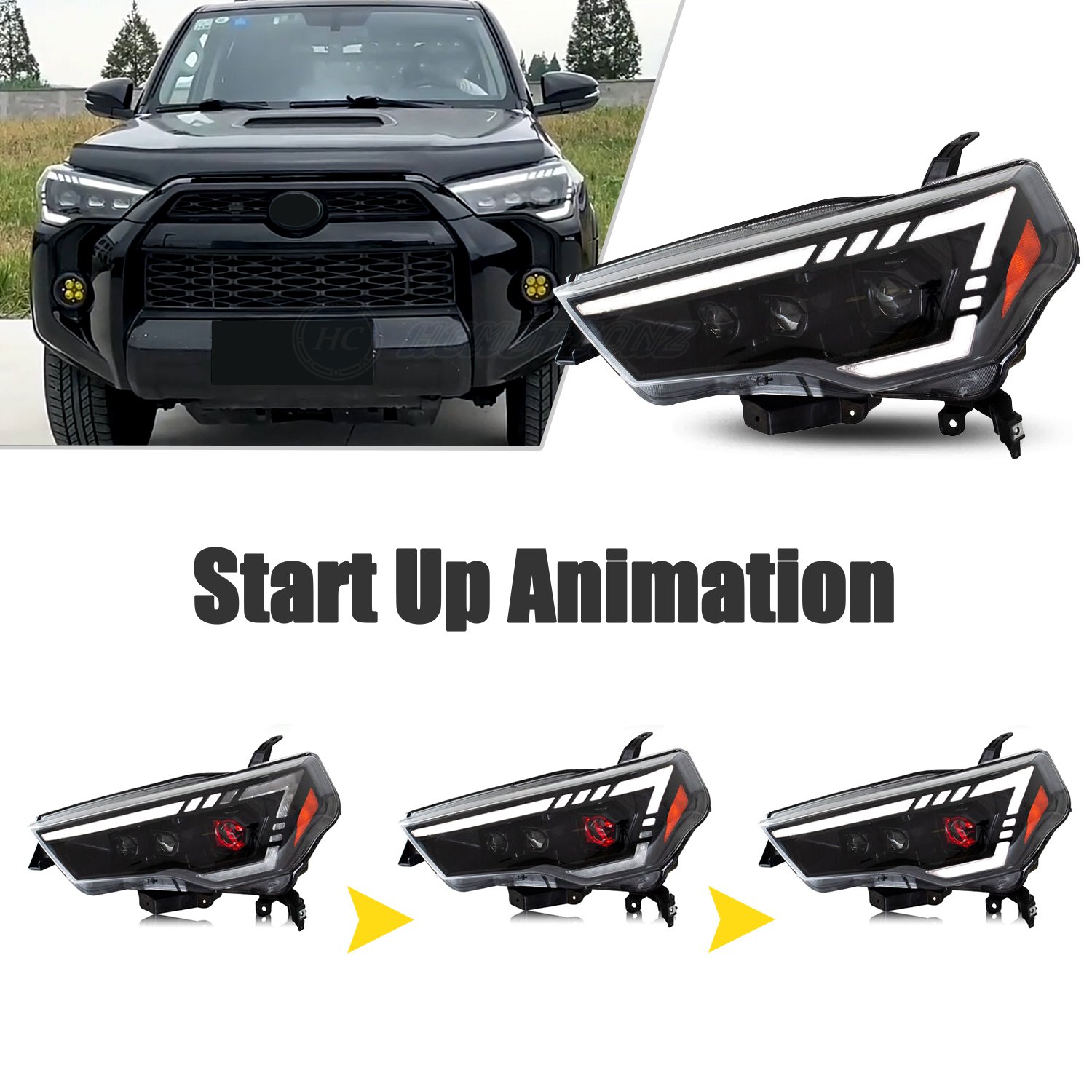 HCMOTIONZ LED Car Front Lamps Assembly 2014-2023 SR5 TRD Off Road DRL Start Up Animation Headlights for Toyota 4Runner