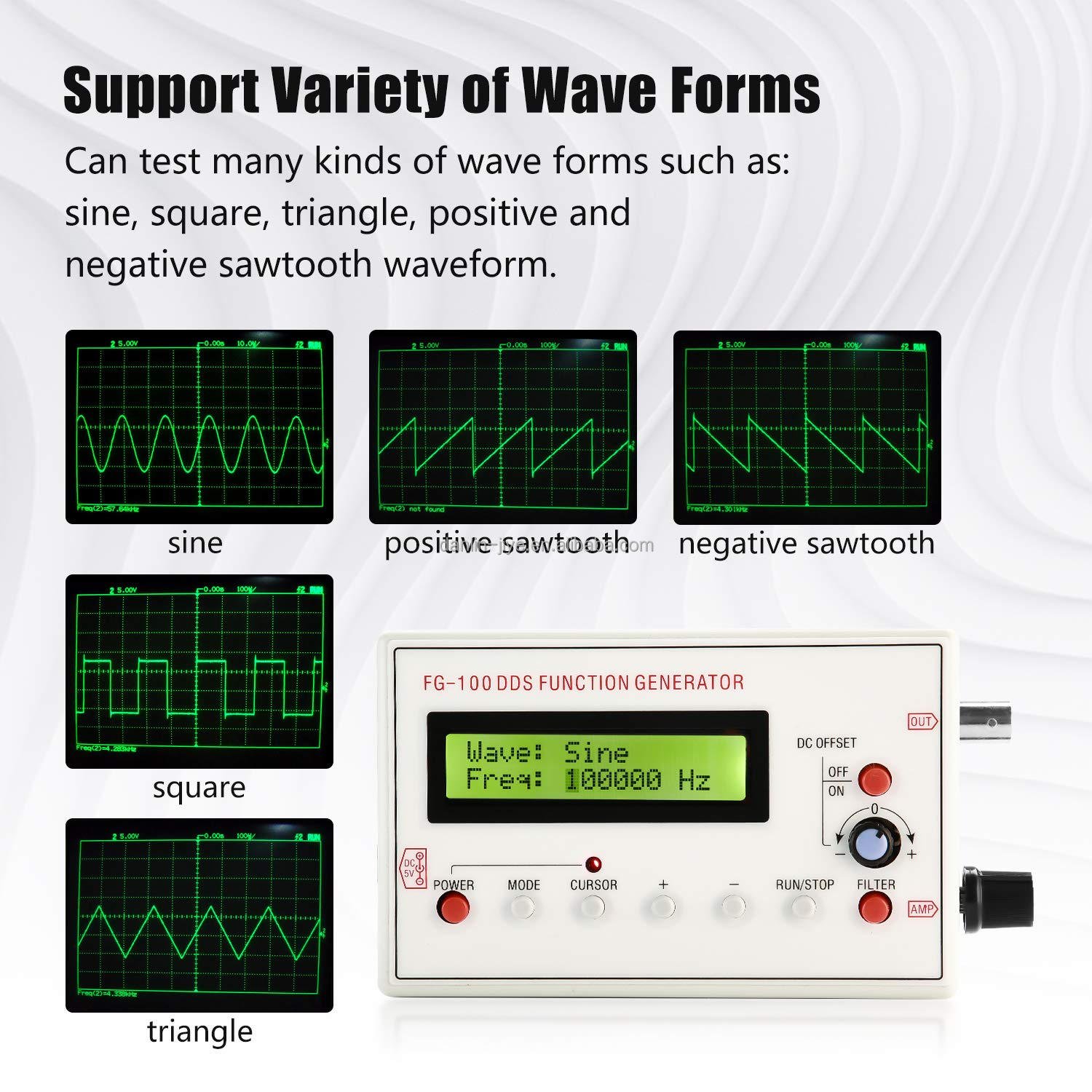 1HZ-500KHZ DDS Functional Signal Generator, Seesii Low Frequency Signal Generator Sine/Triangle/Square/Sawtooth Waveform