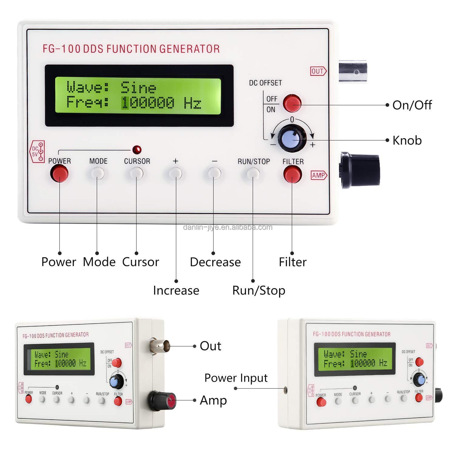 1HZ-500KHZ DDS Functional Signal Generator, Seesii Low Frequency Signal Generator Sine/Triangle/Square/Sawtooth Waveform
