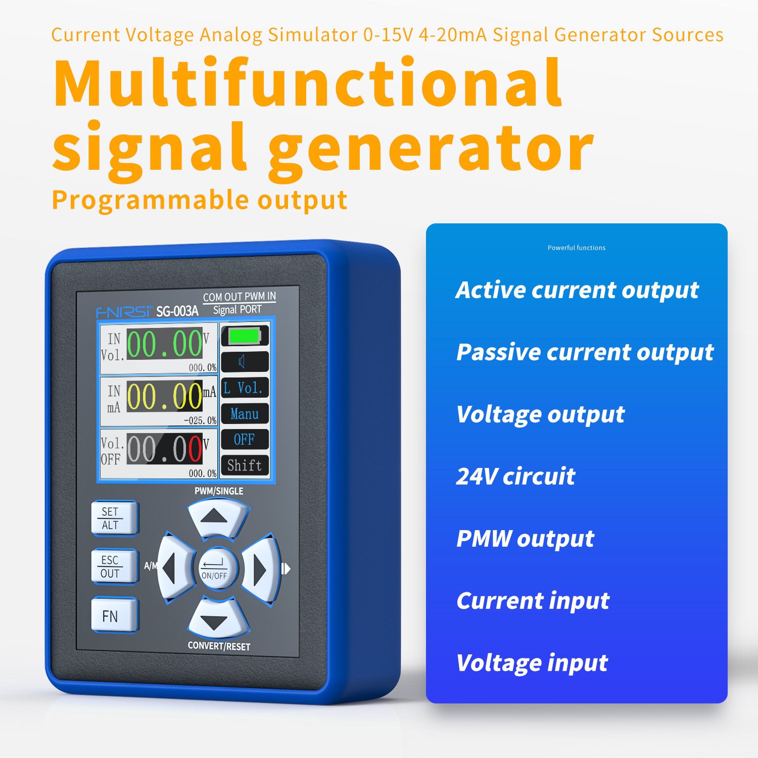 FNIRSI SG-003A 0-10V Adjustable Current Voltage Simulator 4-20mA Signal Generator Sources transmitter calibrator transmitter