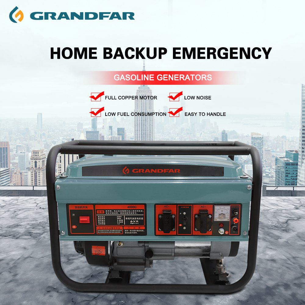 GRANDFAR Electric Start Gasoline Generator portable generator 220V 7HP 2.8kw engine gasoline alternative energy generators