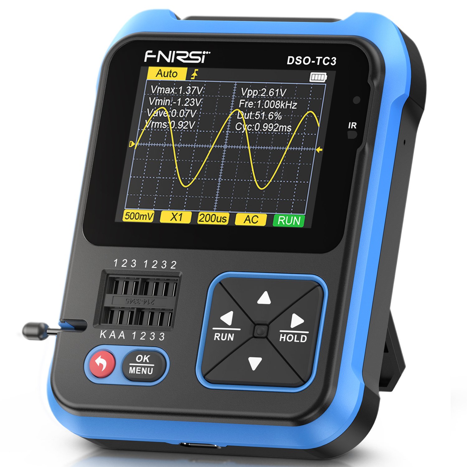 FNIRSI DSO-TC3 Digital Oscilloscope Transistor Tester Signal Generator 3 in1 500Khz 10MSa/s Capacitor Resistor Diode 100K output