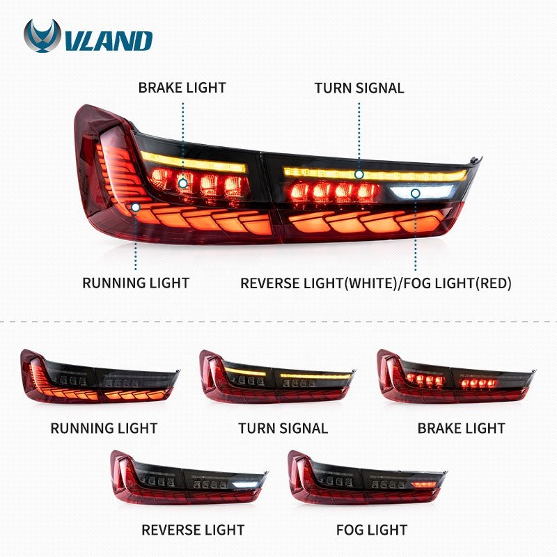 VLAND LED Tail Lights For BMW 3 Series G20 Sedan 2019-2022 7th generation With Amber Sequential Indicators (Fit for EU Models)