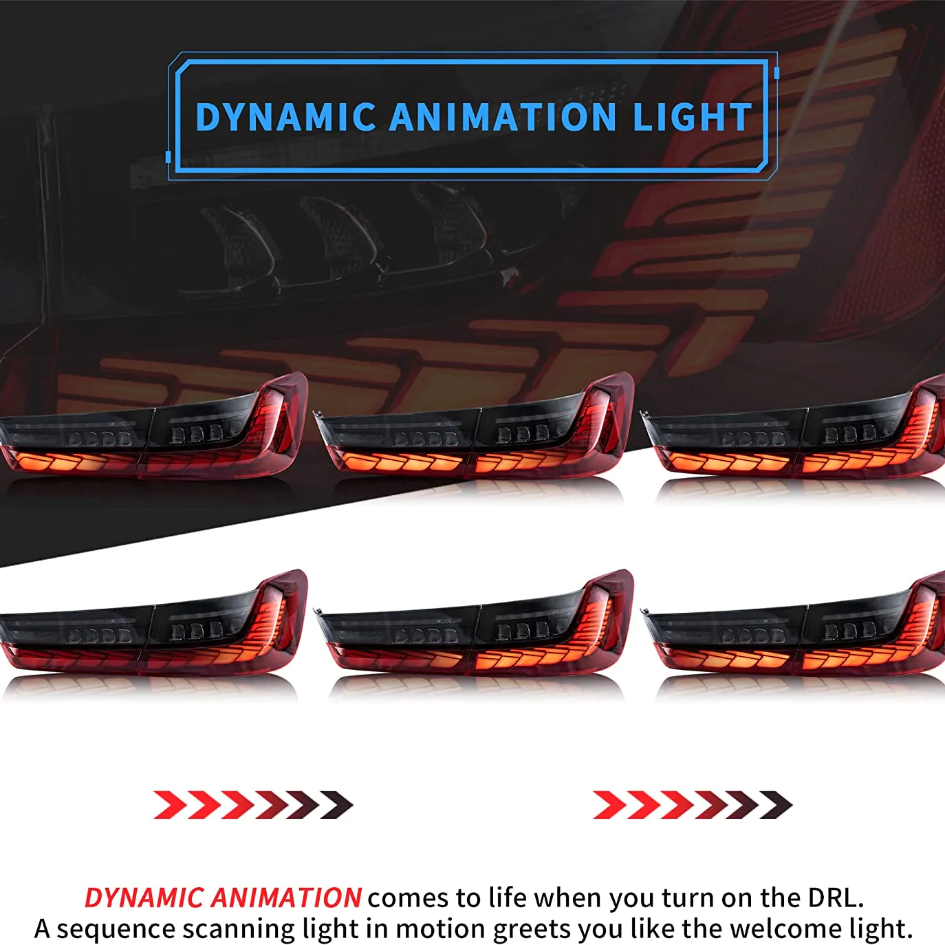 VLAND LED Tail Lights For BMW 3 Series G20 Sedan 2019-2022 7th generation With Amber Sequential Indicators (Fit for EU Models)