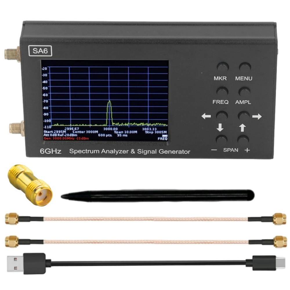 SA6 Portable Spectrum Analyzer,Handheld Frequency Analyzer,35 to 6200 MHz RF Input,Signal Generator,with 3.2 inch Touch Screen