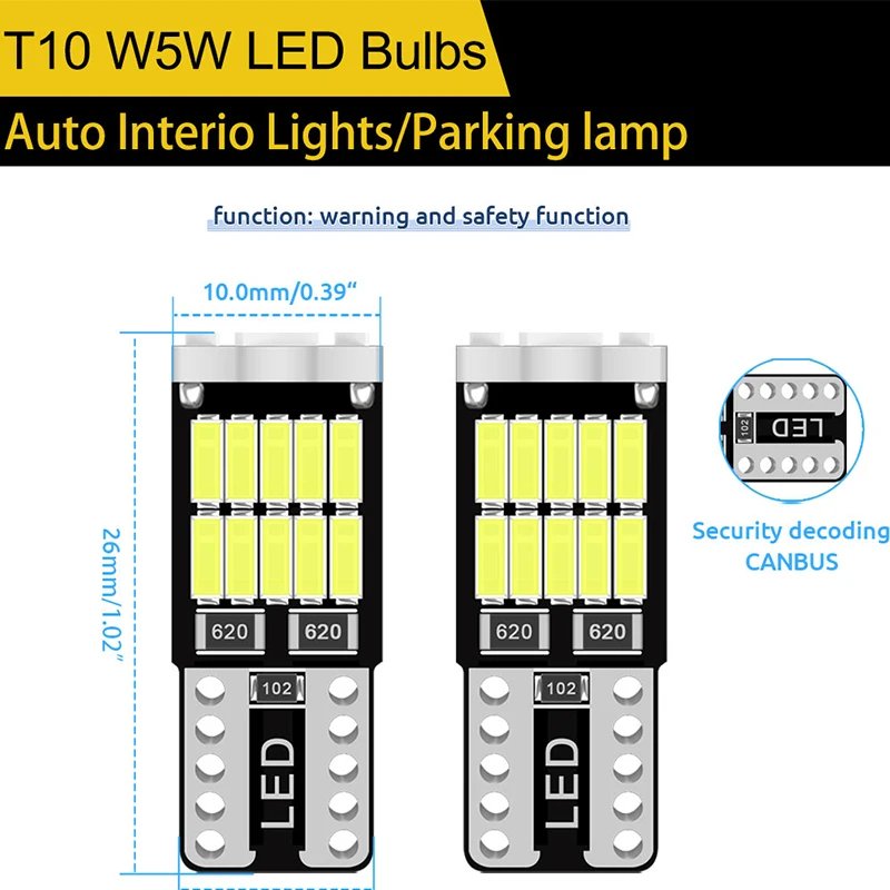 Canbus W5W led T10 LED Bulbs 26SMD 4014 For Car Parking Position Lights,Interior Map Dome Lights 12V White Amer bright