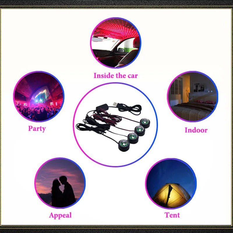 USB RGB LED car ambient Car Interior light Car Roof Star Night Lights Projector Interior Ambient Decorative Light