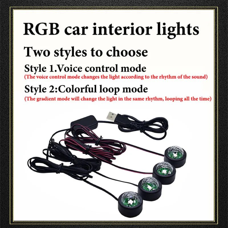 USB RGB LED car ambient Car Interior light Car Roof Star Night Lights Projector Interior Ambient Decorative Light