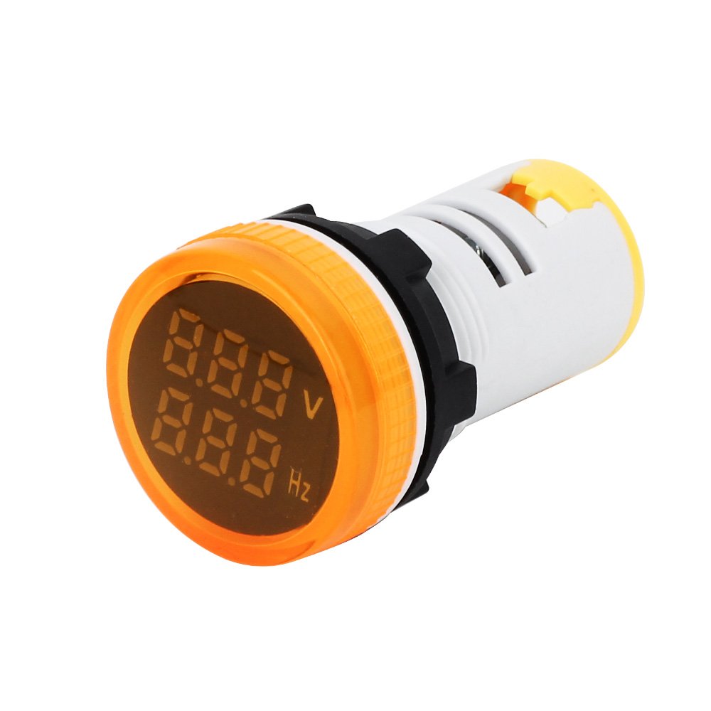 22mm Voltage Frequency Meter Round Yellow LED Digital Display Hertz Meter Measuring Range 0-99 Hz Signal Indicator Light Panel