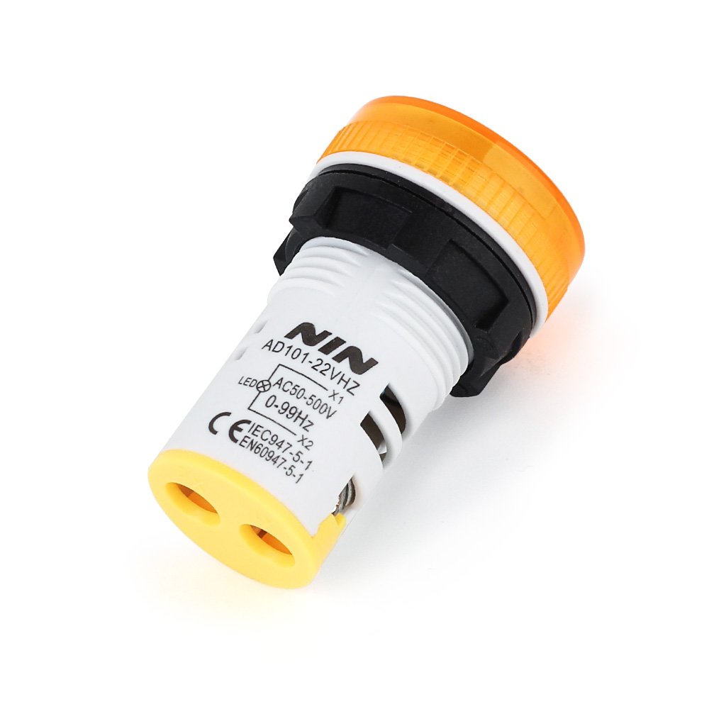 22mm Voltage Frequency Meter Round Yellow LED Digital Display Hertz Meter Measuring Range 0-99 Hz Signal Indicator Light Panel