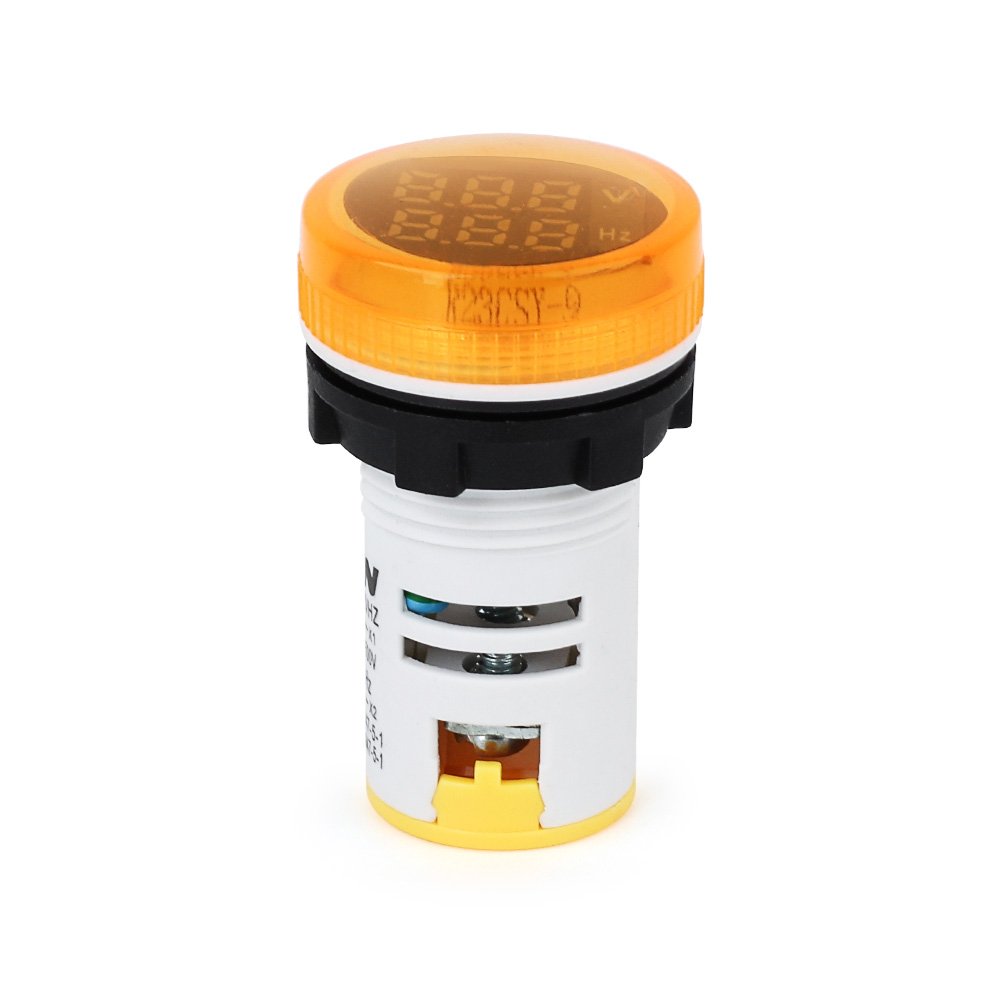 22mm Voltage Frequency Meter Round Yellow LED Digital Display Hertz Meter Measuring Range 0-99 Hz Signal Indicator Light Panel
