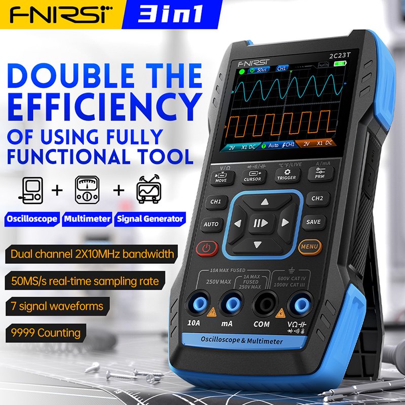 FNIRSI 2C23T Digital Oscilloscope Signal Generator Multimeter 3 in 1 Dual Channels 50M Sample Rate Multifunction Multimeter